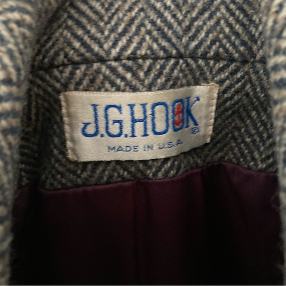 J.G. Hook | Vintage Wool Double Breasted Herringbone Trench Duster Coat - Picture 13 of 14